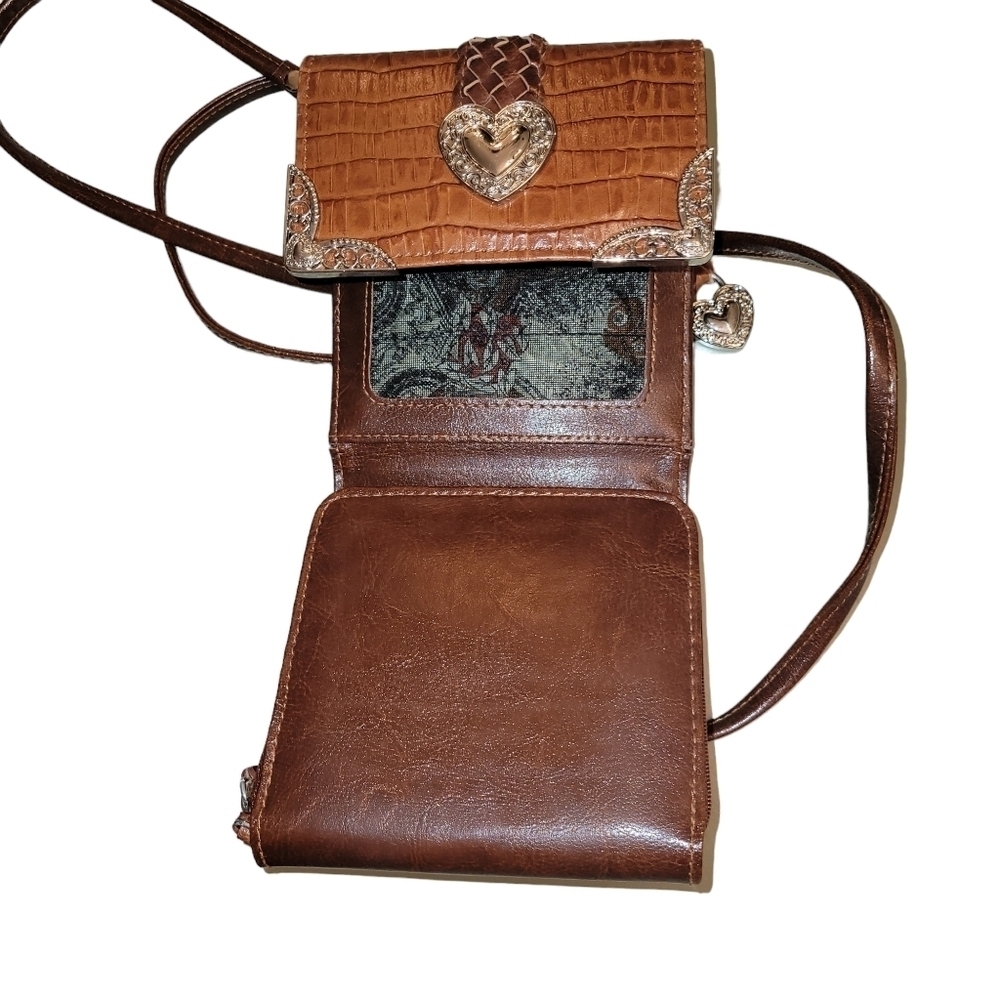 Small Leather Purse 5" x 5" Brown multiple pockets - Picture 2 of 3
